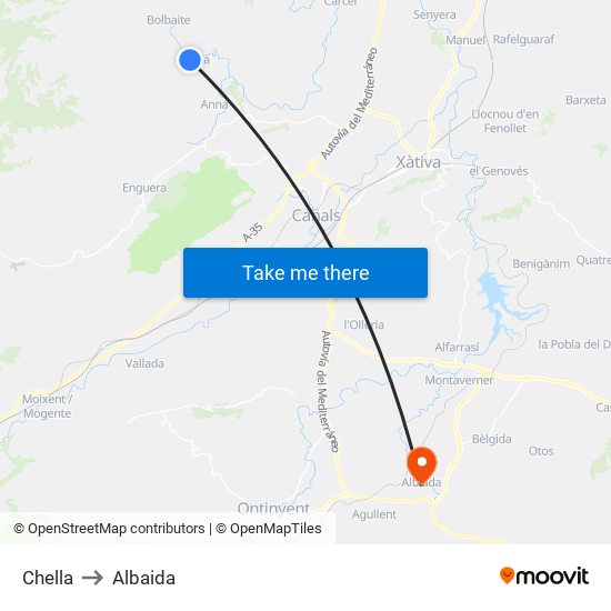 Chella to Albaida map