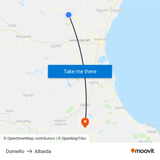 Domeño to Albaida map