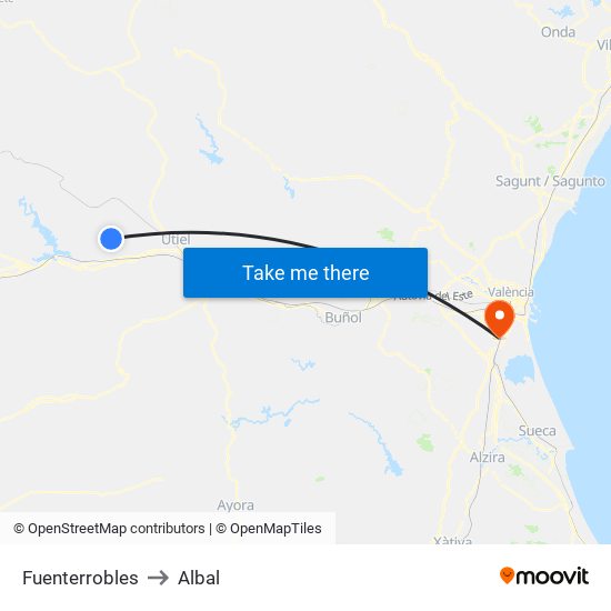 Fuenterrobles to Albal map