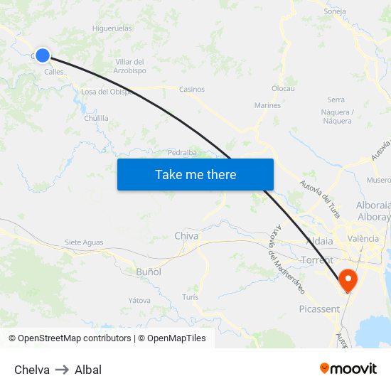 Chelva to Albal map