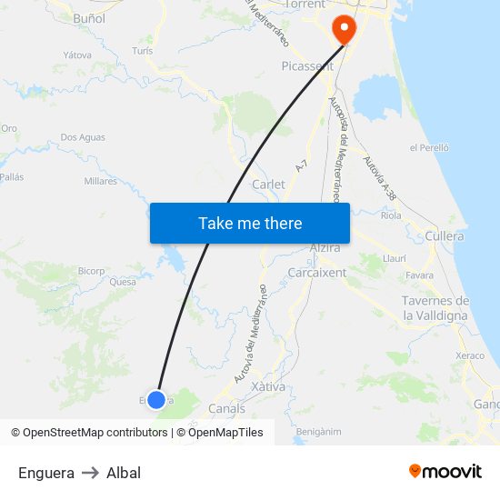 Enguera to Albal map