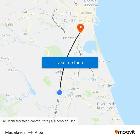 Masalavés to Albal map