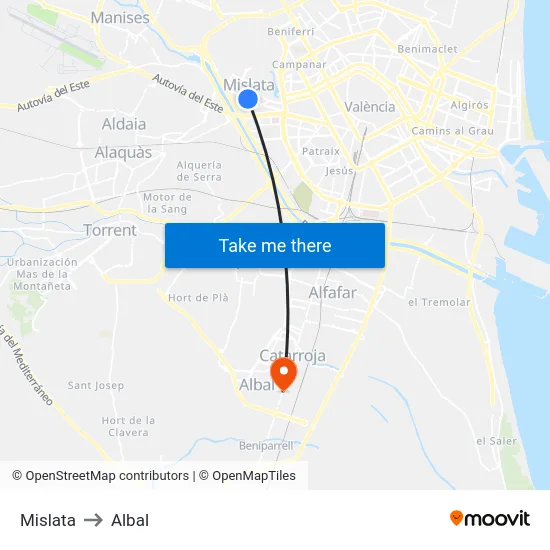 Mislata to Albal map