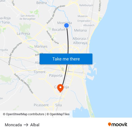 Moncada to Albal map