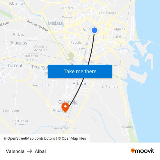 Valencia to Albal map