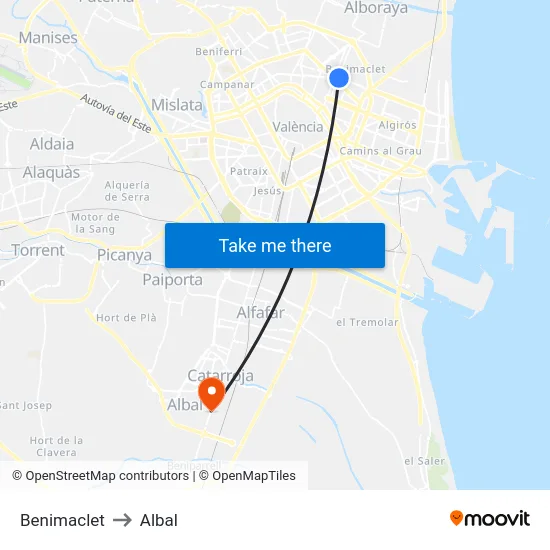 Benimaclet to Albal map