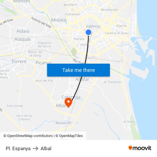 Pl. Espanya to Albal map