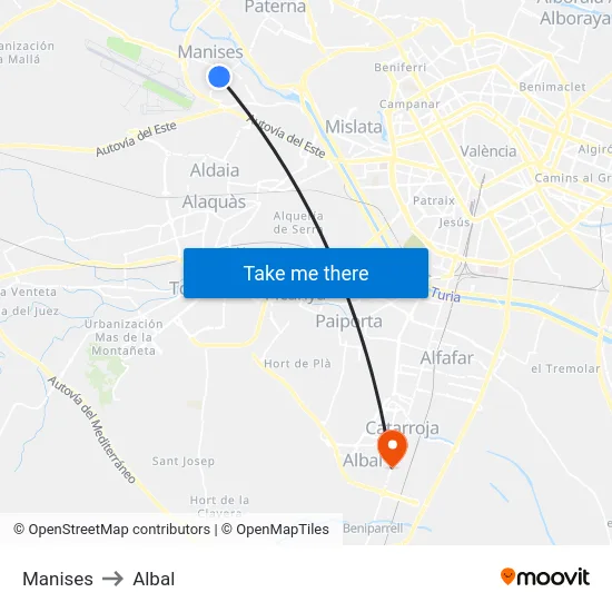 Manises to Albal map