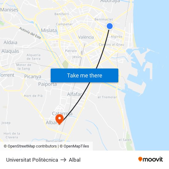 Universitat Politècnica to Albal map