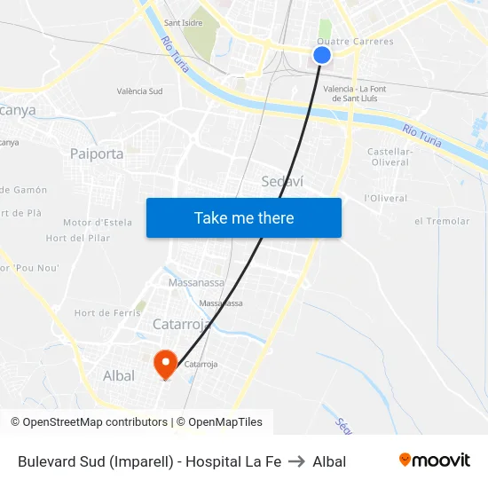 Bulevard Sud (Imparell) - Hospital La Fe to Albal map