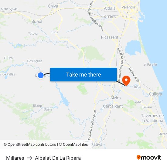 Millares to Albalat De La Ribera map