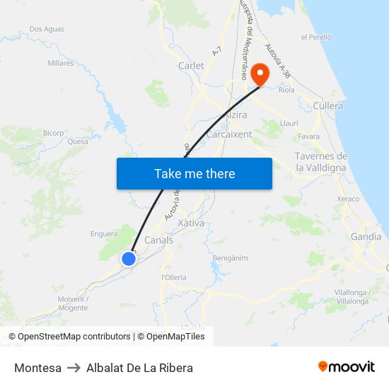 Montesa to Albalat De La Ribera map