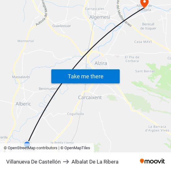 Villanueva De Castellón to Albalat De La Ribera map