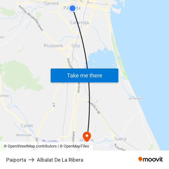Paiporta to Albalat De La Ribera map