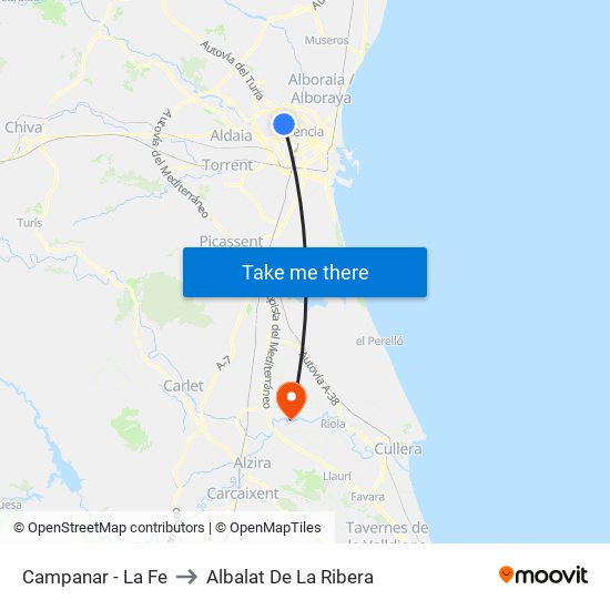 Campanar - La Fe to Albalat De La Ribera map