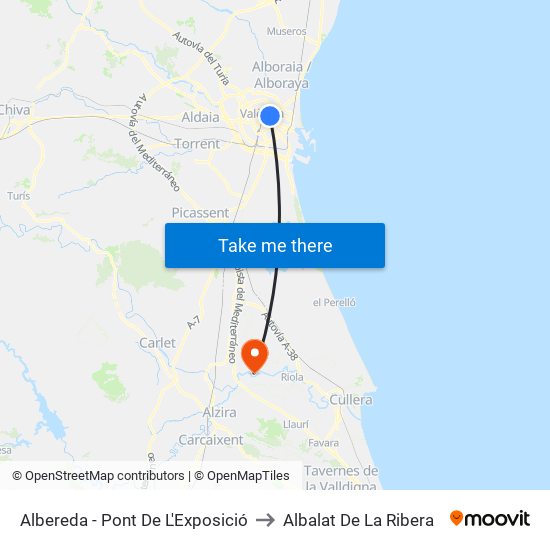 Metro Alameda to Albalat De La Ribera map