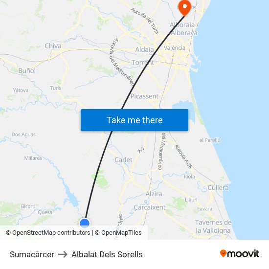 Sumacàrcer to Albalat Dels Sorells map