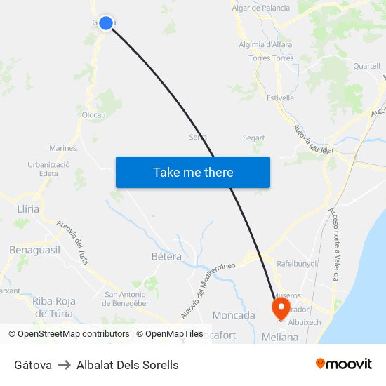 Gátova to Albalat Dels Sorells map