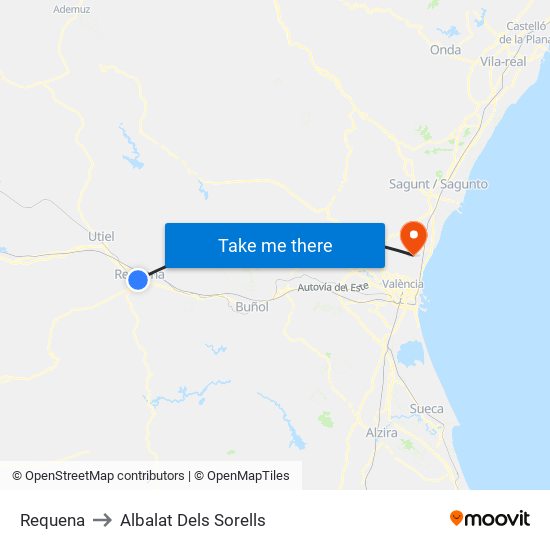 Requena to Albalat Dels Sorells map