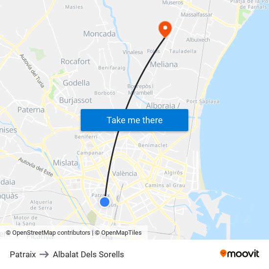 Patraix to Albalat Dels Sorells map