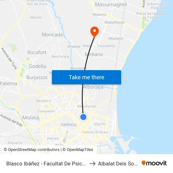 Blasco Ibáñez - Facultat De Psicologia to Albalat Dels Sorells map