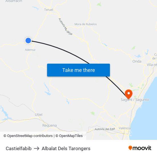 Castielfabib to Albalat Dels Tarongers map