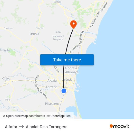 Alfafar to Albalat Dels Tarongers map