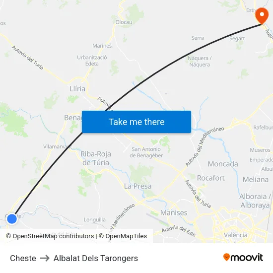 Cheste to Albalat Dels Tarongers map