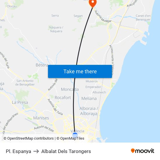 Pl. Espanya to Albalat Dels Tarongers map