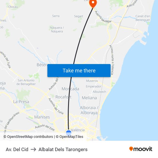 Av. Del Cid to Albalat Dels Tarongers map