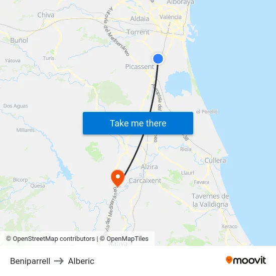 Beniparrell to Alberic map