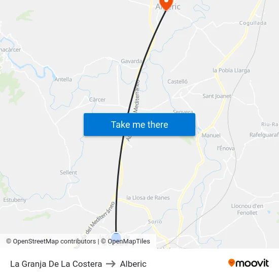 La Granja De La Costera to Alberic map
