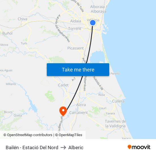 Bailén - Estació Del Nord to Alberic map