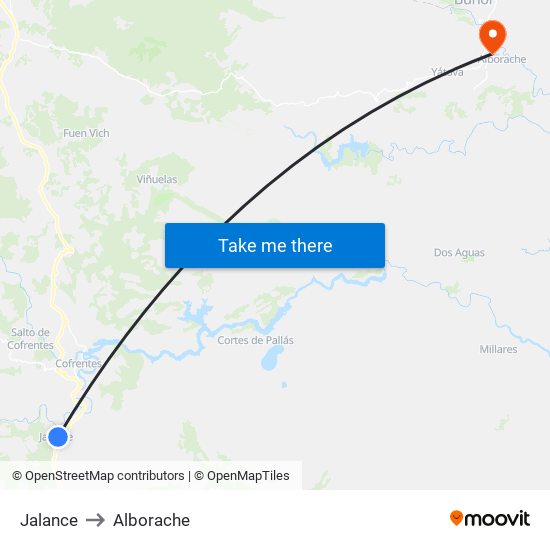 Jalance to Alborache map