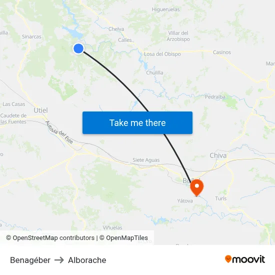 Benagéber to Alborache map