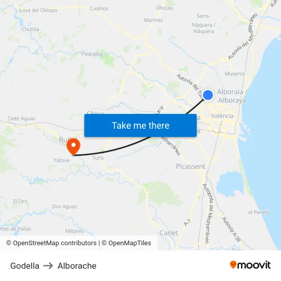 Godella to Alborache map