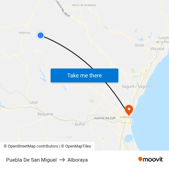 Puebla De San Miguel to Alboraya map