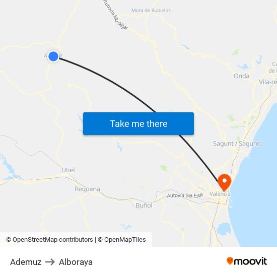 Ademuz to Alboraya map