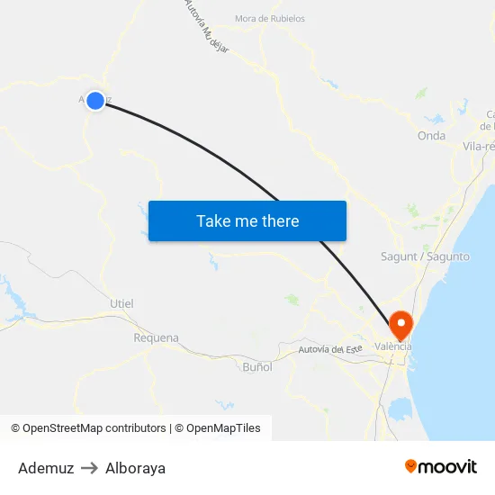 Ademuz to Alboraya map