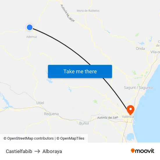 Castielfabib to Alboraya map