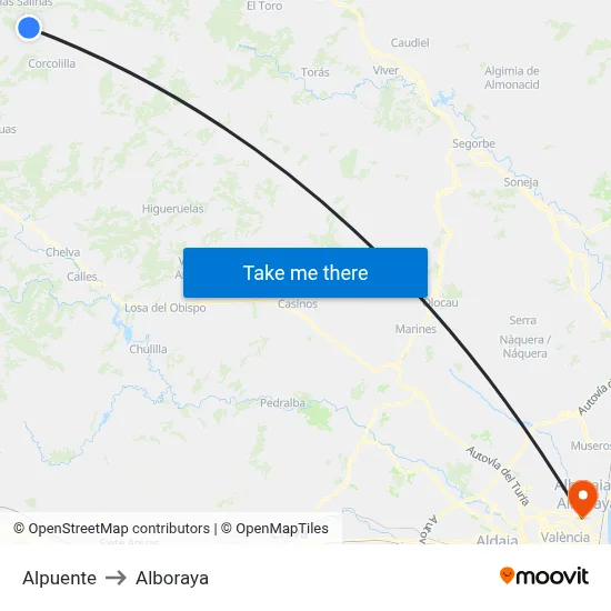 Alpuente to Alboraya map