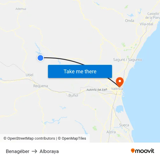 Benagéber to Alboraya map
