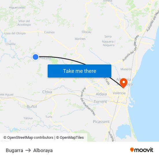 Bugarra to Alboraya map