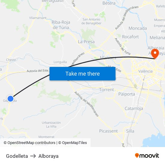 Godelleta to Alboraya map