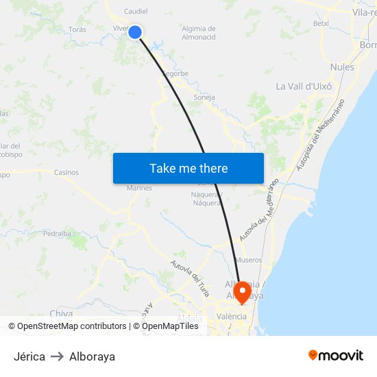Jérica to Alboraya map
