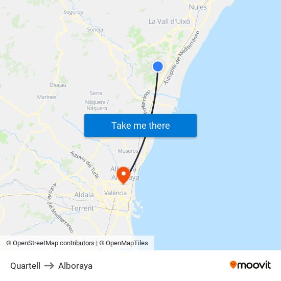Quartell to Alboraya map