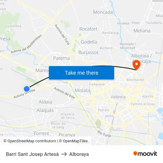 Barri Sant Josep Artesà to Alboraya map