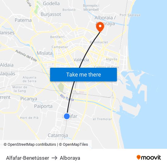 Alfafar-Benetússer to Alboraya map