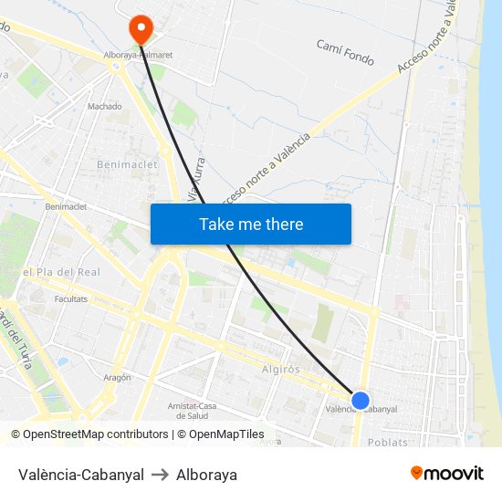 València-Cabanyal to Alboraya map