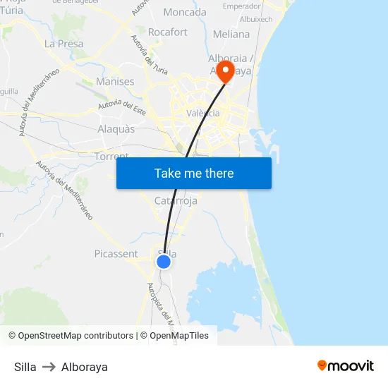 Silla to Alboraya map